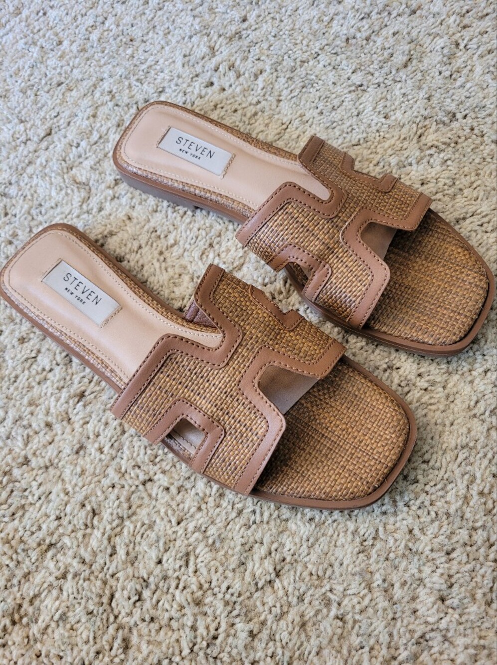 Steven NY Harlien Woven Sandals Tan Woven Slide Sandals